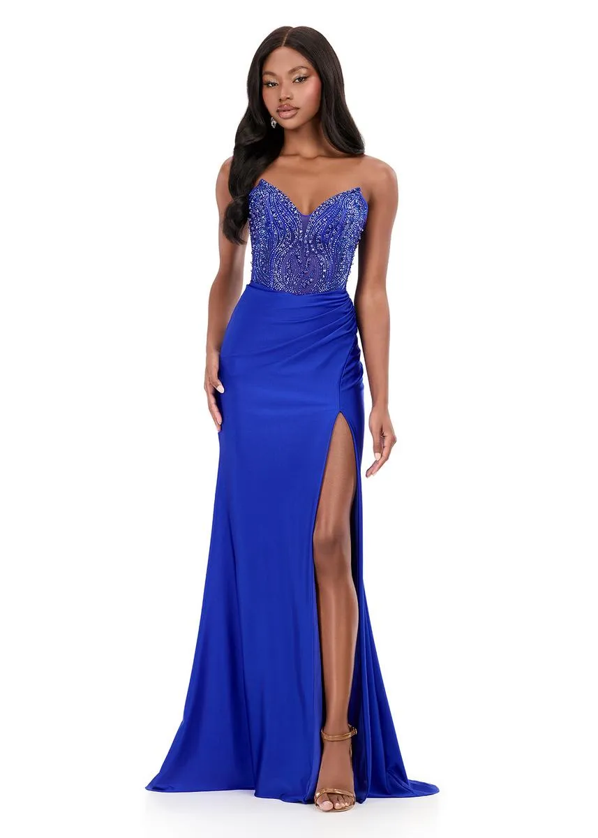 ASHLEYlauren Plunging Beaded Prom Dress 12271 sold by Terry costa