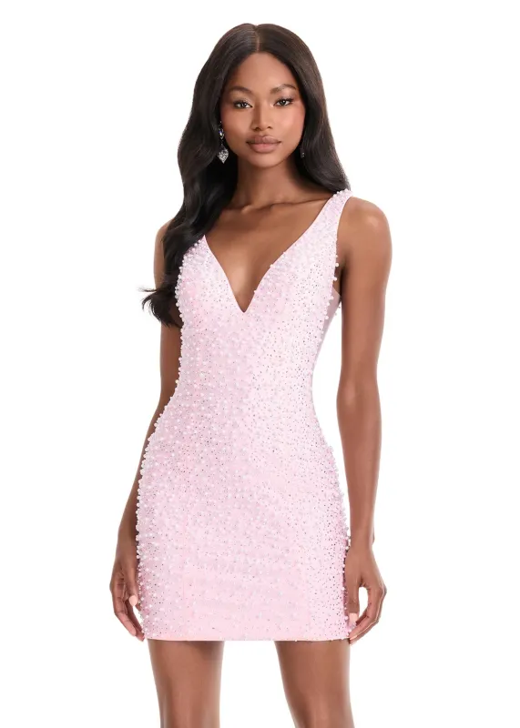 ASHLEYlauren Illusion Side Pearl HoCo Dress 4873 sold by Terry costa