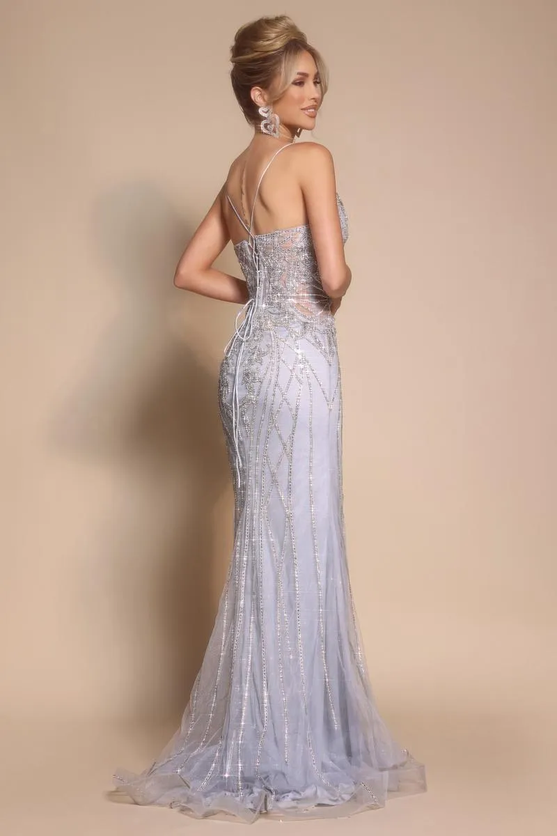 Portia and Scarlett Beaded Plunging Illusion Prom Dress PS26033 sold by Terry costa product image thumbnail 2