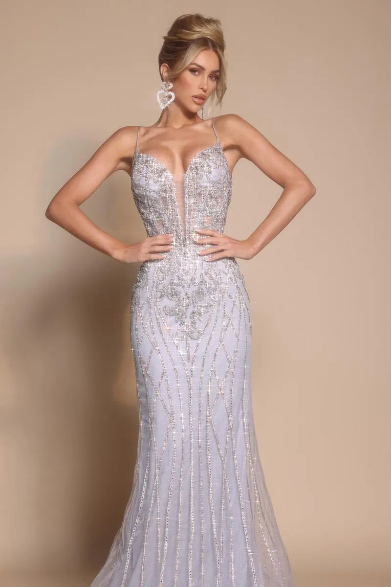 Portia and Scarlett Beaded Plunging Illusion Prom Dress PS26033 sold by Terry costa product image thumbnail 3