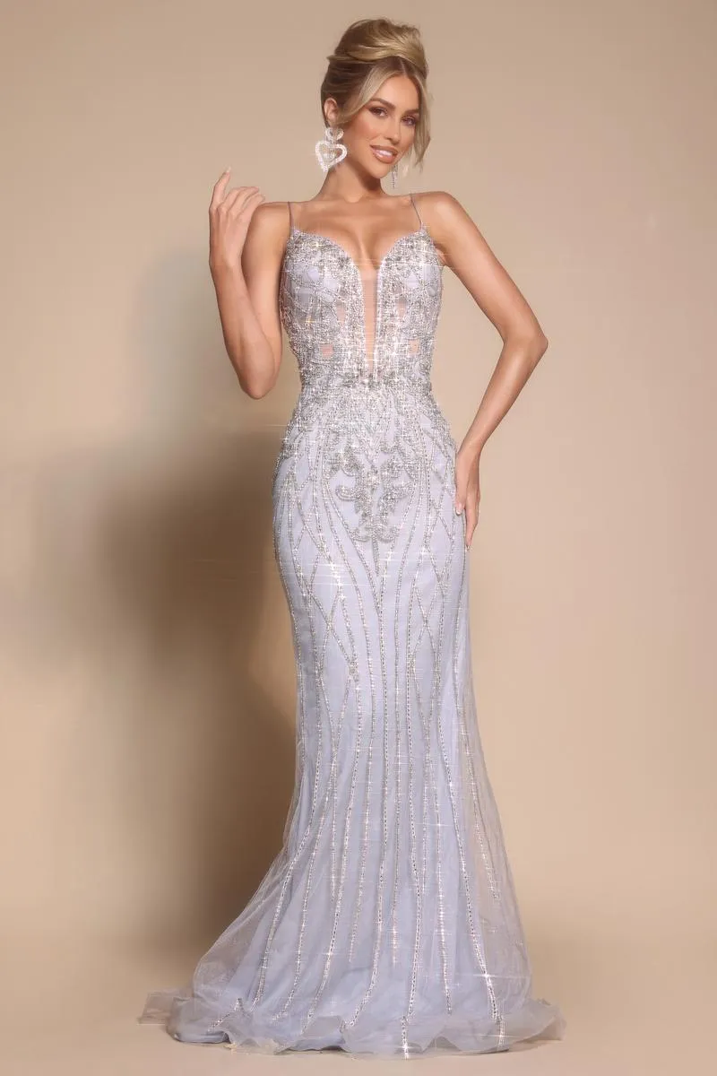 Portia and Scarlett Beaded Plunging Illusion Prom Dress PS26033 sold by Terry costa