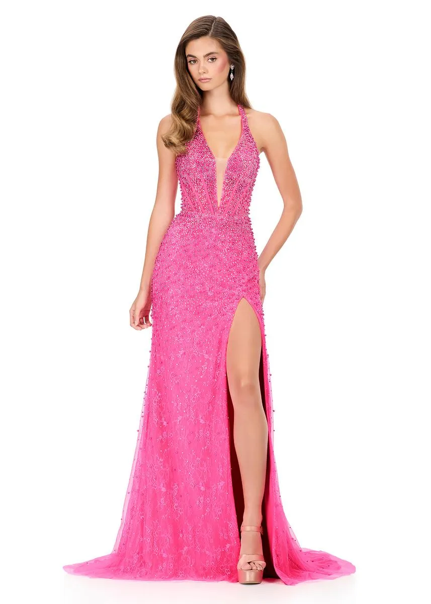 ASHLEYlauren Beaded Lace Halter Prom Dress 12177 sold by Terry costa product image thumbnail 5