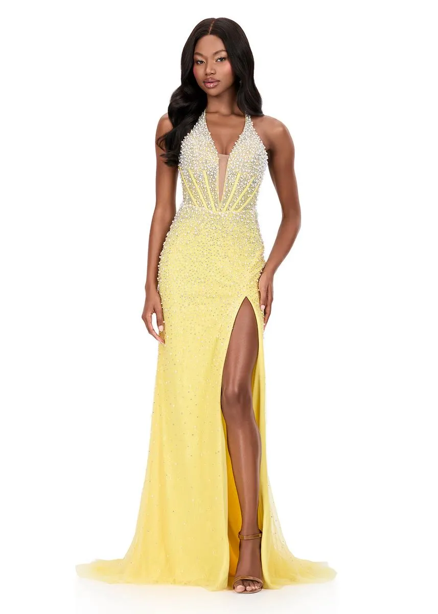 ASHLEYlauren Beaded Lace Halter Prom Dress 12177 sold by Terry costa