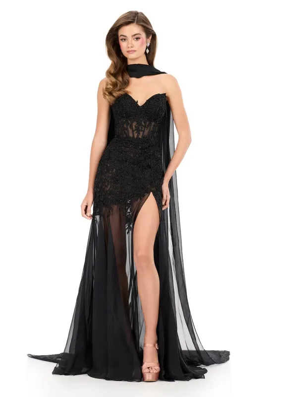 ASHLEYlauren Strapless Fitted Lace Prom Dress 12257 sold by Terry costa