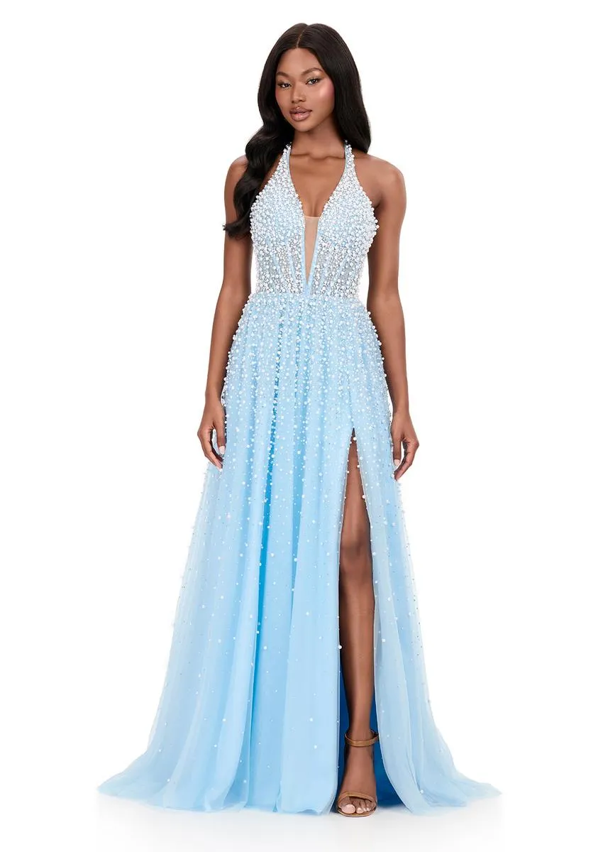 ASHLEYlauren Beaded Tulle Halter Prom Dress 12268 sold by Terry costa product image thumbnail 5