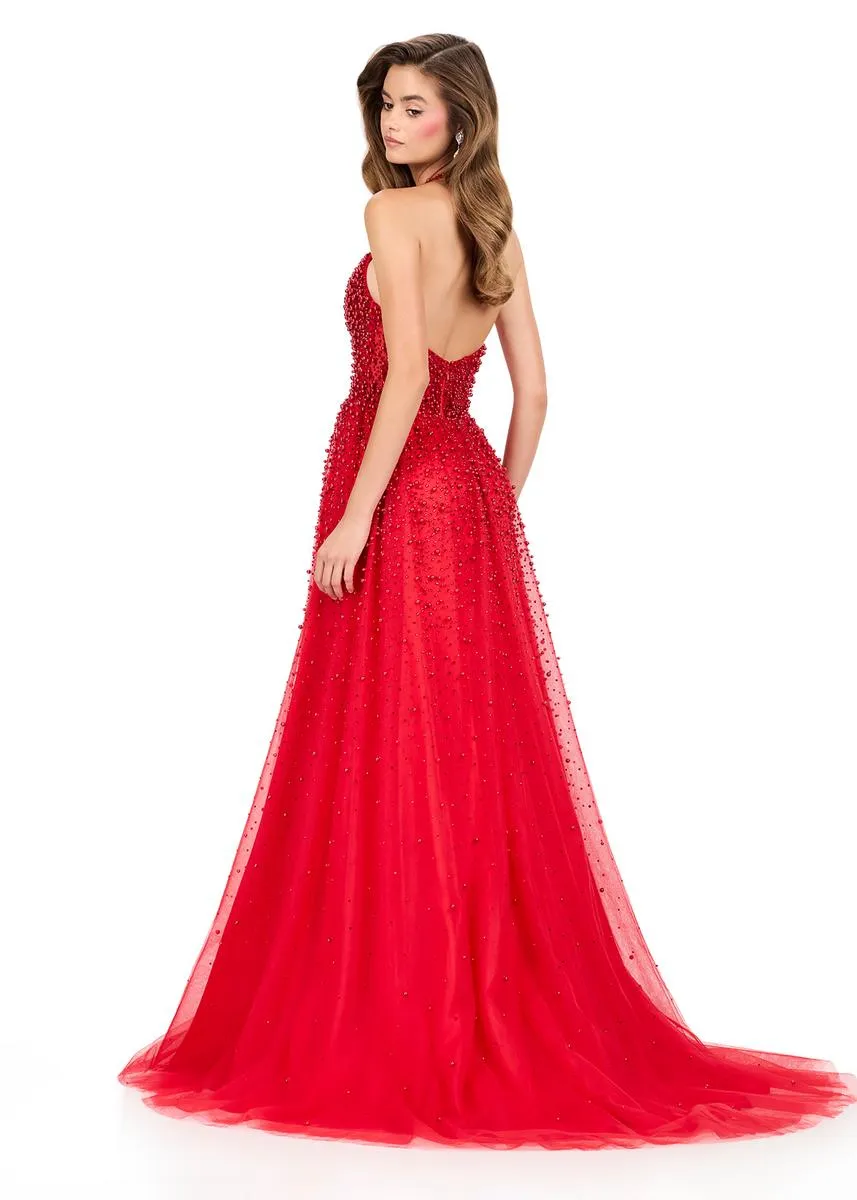 ASHLEYlauren Beaded Tulle Halter Prom Dress 12268 sold by Terry costa product image thumbnail 2