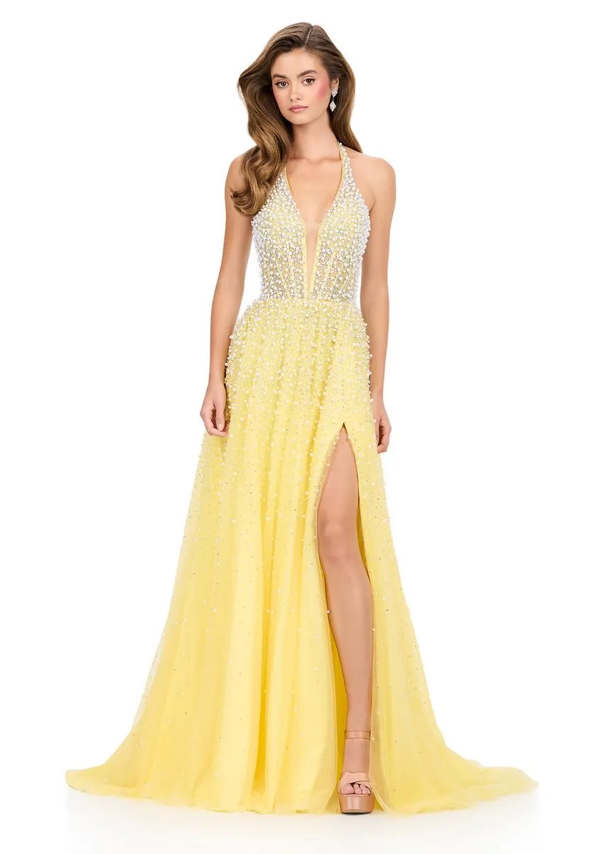 ASHLEYlauren Beaded Tulle Halter Prom Dress 12268 sold by Terry costa product image thumbnail 3