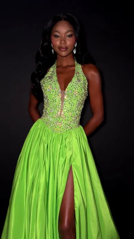 ASHLEYlauren Taffeta Halter Pageant Dress 12299 sold by Terry costa