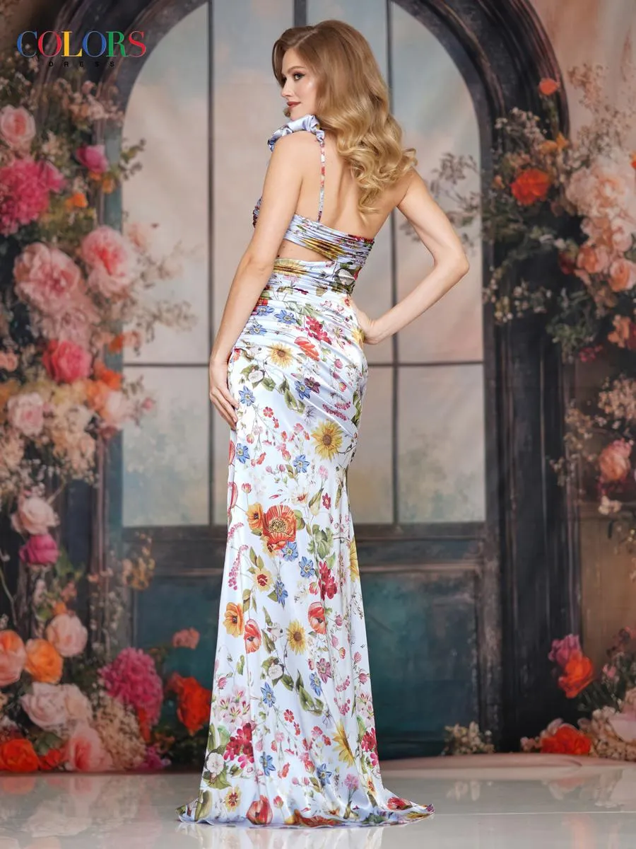 Colors Dress Satin Floral Print Fitted Prom Dress 3805 sold by Terry costa product image thumbnail 2