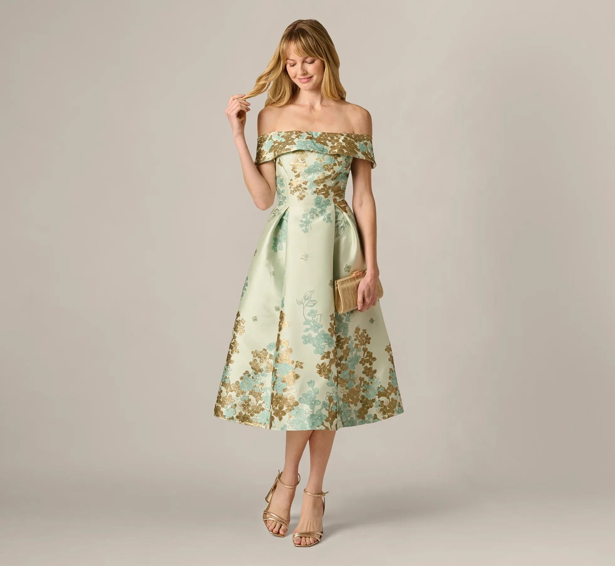 Adrianna Papell Floral Jacquard Dress AP1E211223 sold by Terry costa