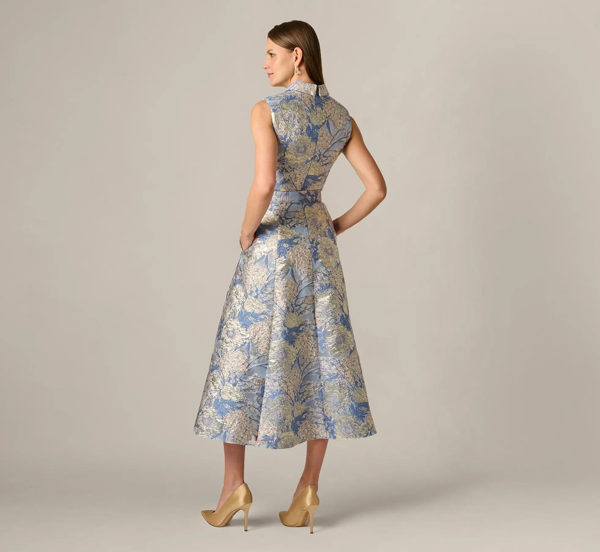 Aidan Mattox Floral Jacquard Collared Midi Dress MD1E209963 sold by Terry costa product image thumbnail 3