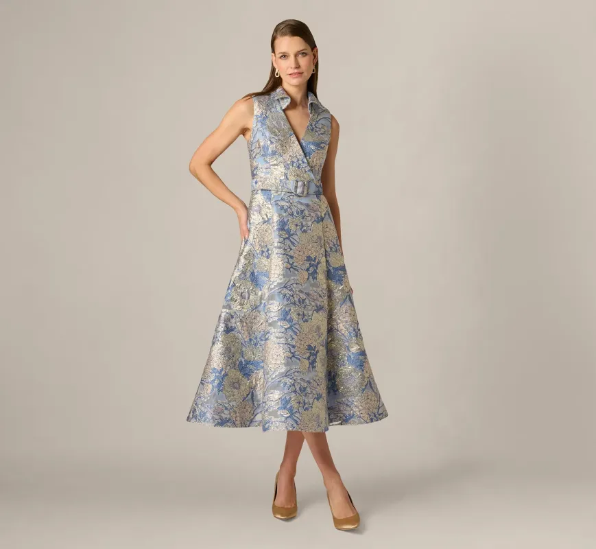 Aidan Mattox Floral Jacquard Collared Midi Dress MD1E209963 made by Adrianna Papell