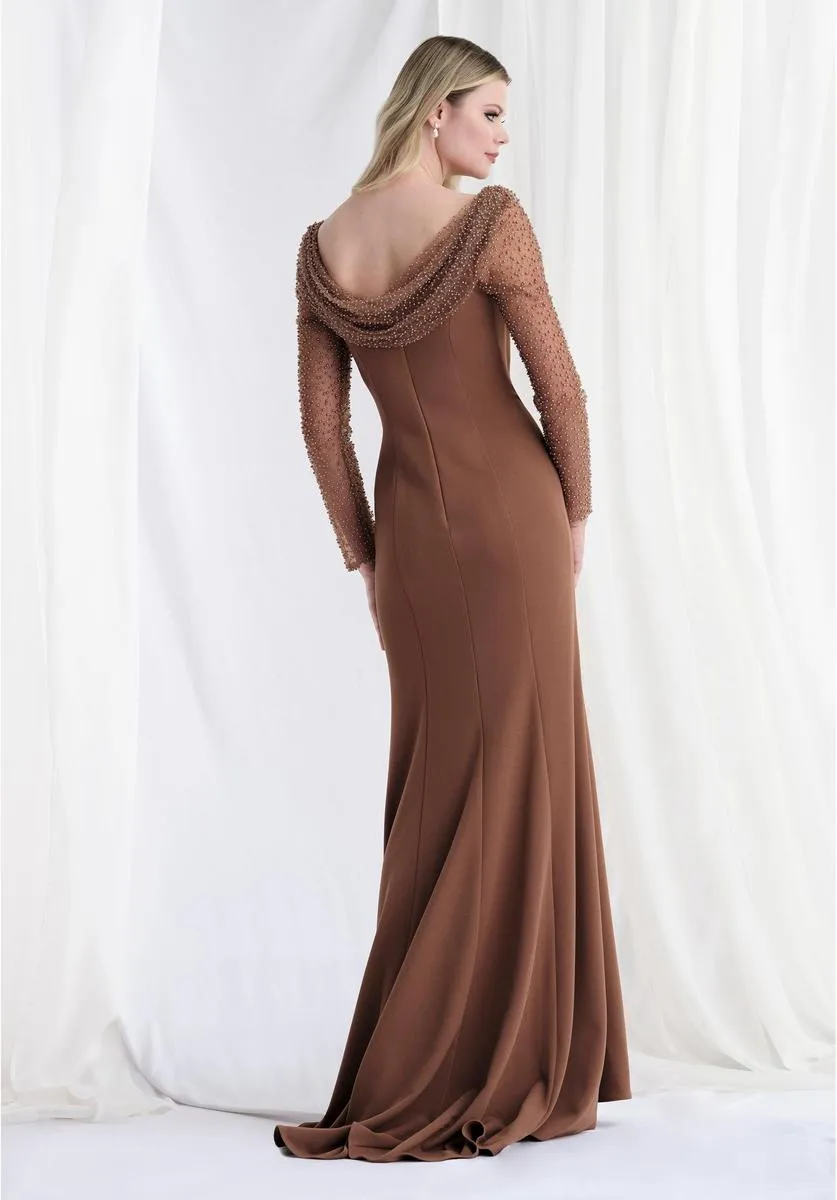 MLNY Cowl Neck Long Sleeve Evening Dress 73156 sold by Terry costa product image thumbnail 4