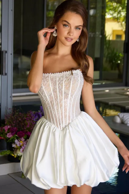 Ava Presley Basque Waist Bubble Hem Short HoCo Dress 47306 made by Terry costa