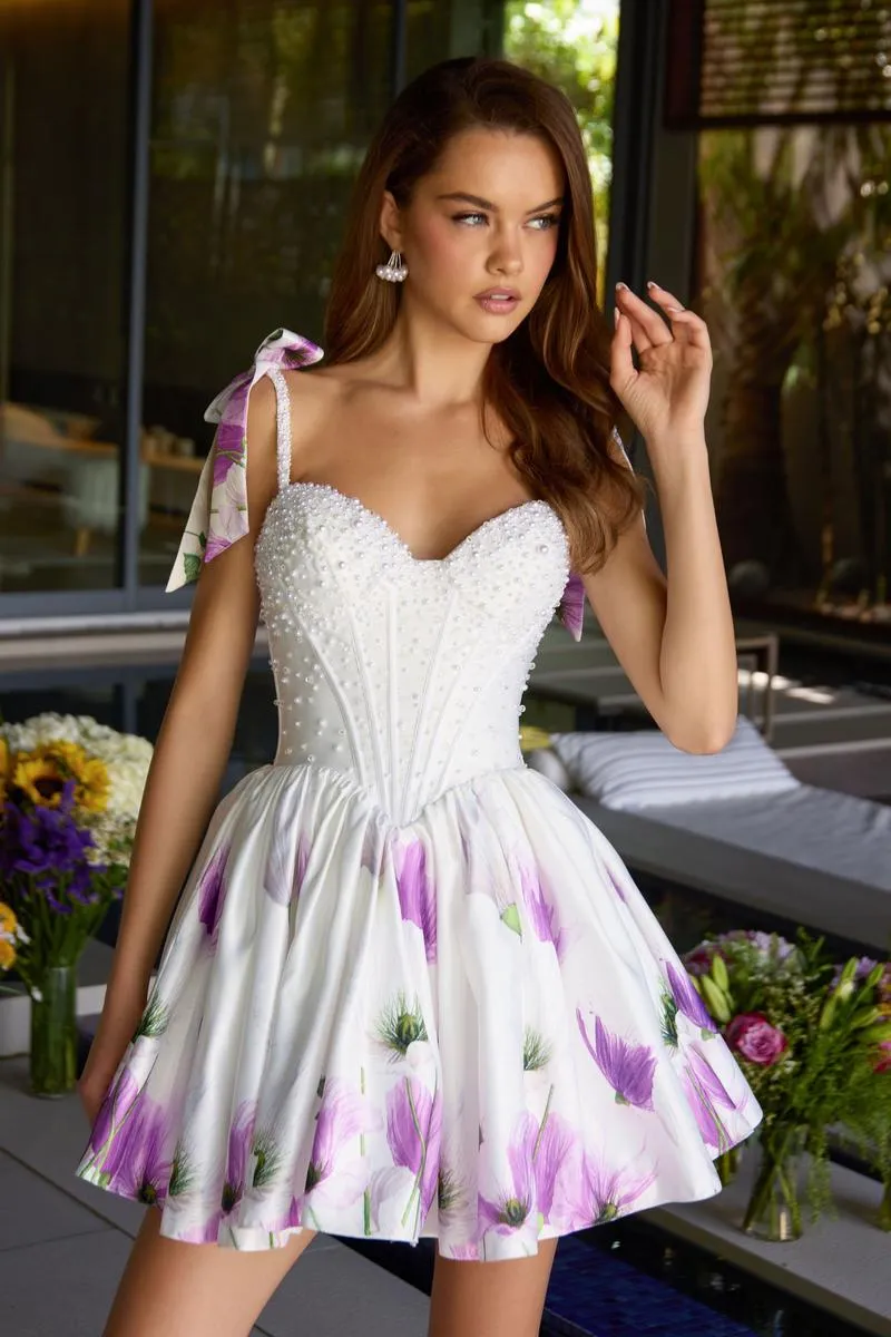 Ava Presley Shoulder Tie Pearl Floral Homecoming Dress 42432 sold by Terry costa
