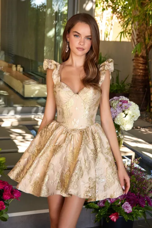 Ava Presley Brocade Ruffle Strap Homecoming Dress 42395 made by Terry costa