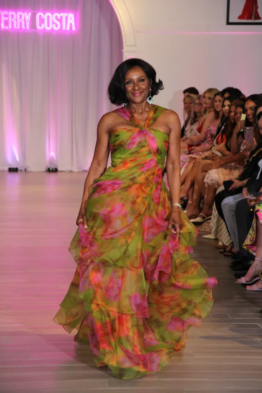 Theia Floral "Rosalinda" Twisted Halter Gown 88115770 made by Theia