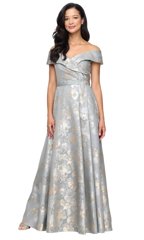 Alex Evening Off the Shoulder Jacquard Evening Dress 8181249 made by Alex Evenings