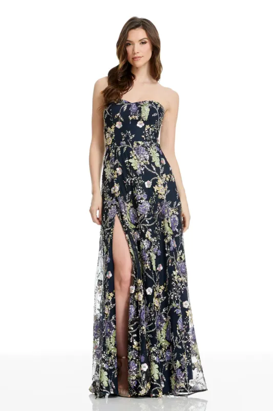Dress The Population Strapless 3D Floral Long Dress DDRM69 made by Terry costa