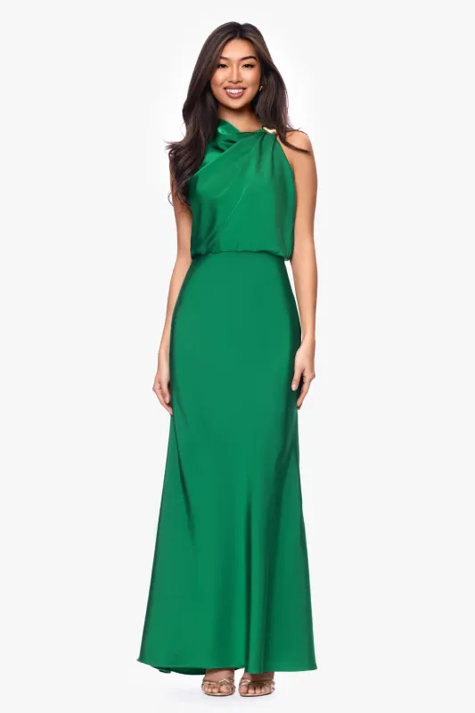 Betsy & Adam Satin Long Evening Dress A27924 made by Terry costa