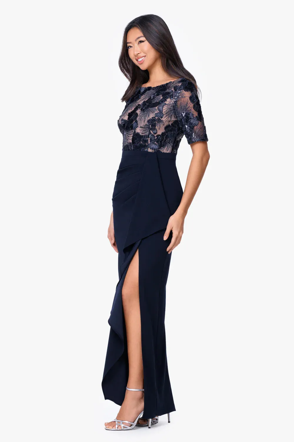 Betsy & Adam Sequin Floral Lace Evening Dress A27951 sold by Terry costa product image thumbnail 2