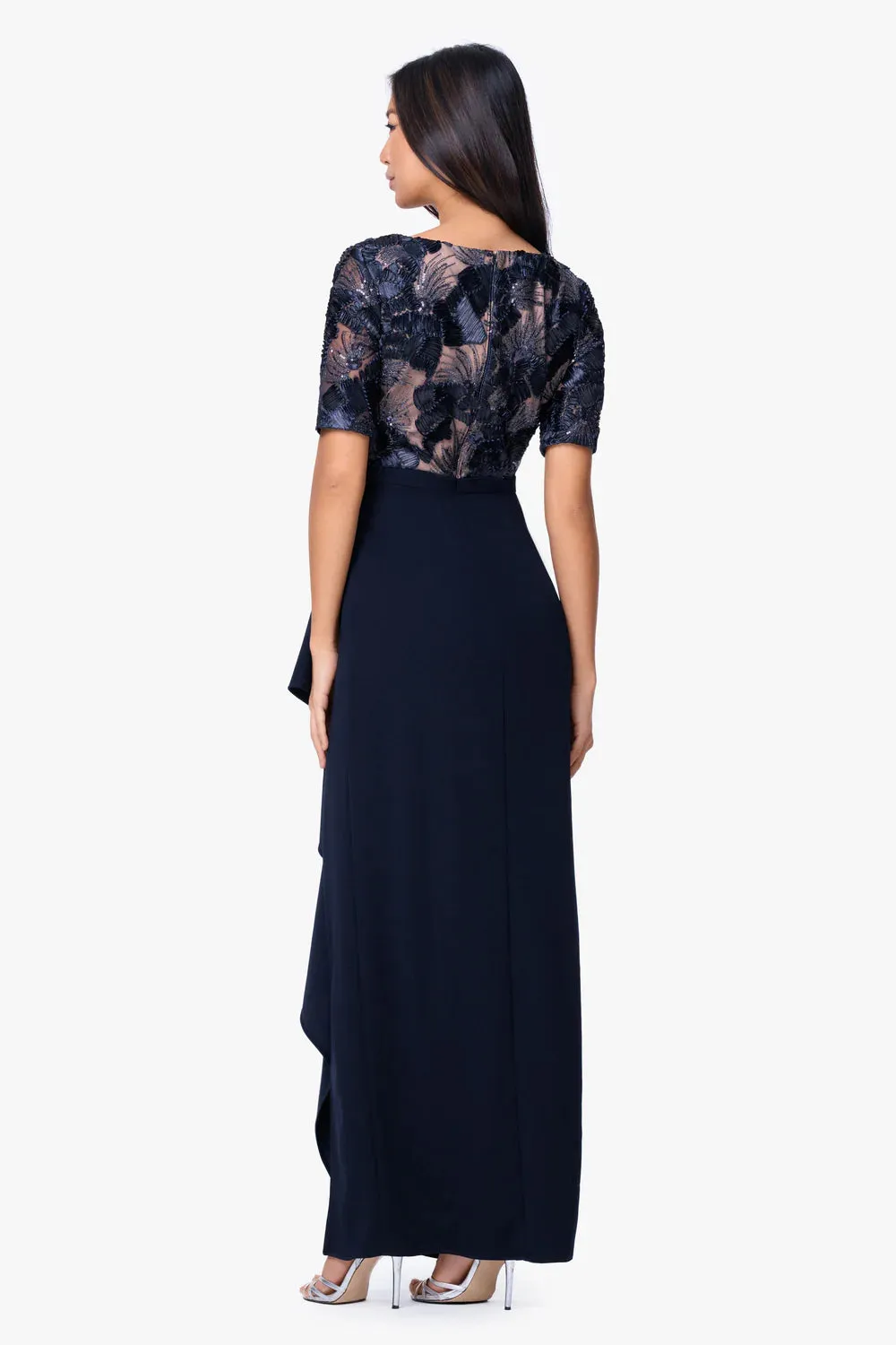 Betsy & Adam Sequin Floral Lace Evening Dress A27951 sold by Terry costa product image thumbnail 3