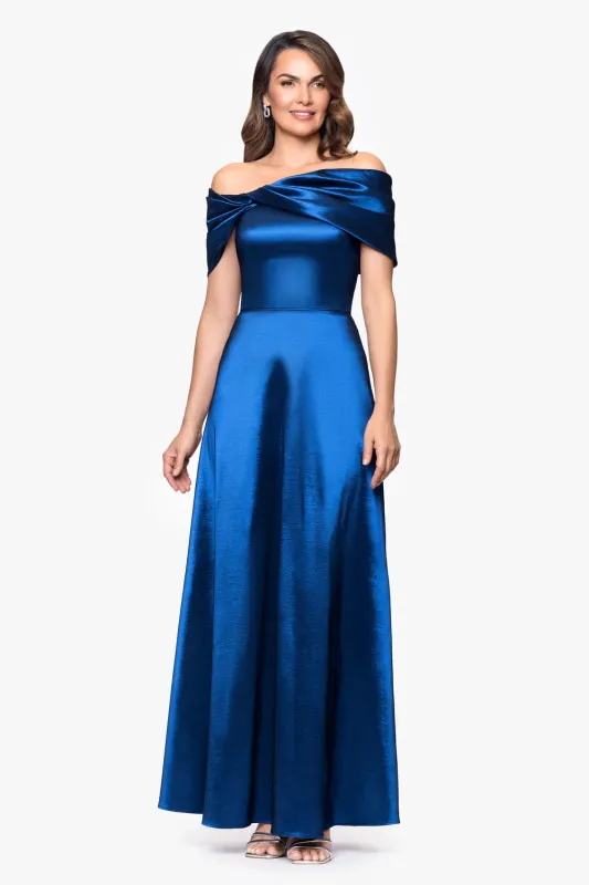 Betsy & Adam Off the Shoulder Long Evening Dress A28067 made by Terry costa