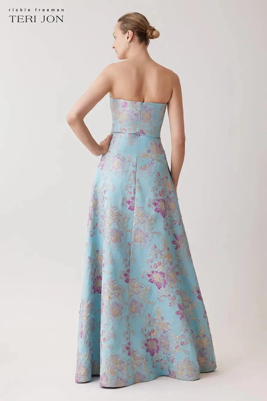 Teri Jon Strapless Jacquard A-Line Long Evening Dress 259019 sold by Terry costa product image thumbnail 2