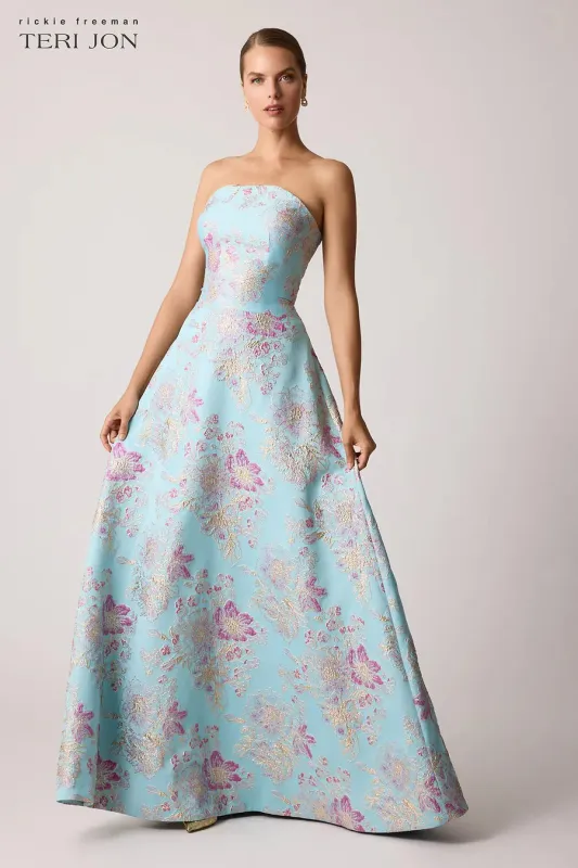 Teri Jon Strapless Jacquard A-Line Long Evening Dress 259019 made by Teri Jon