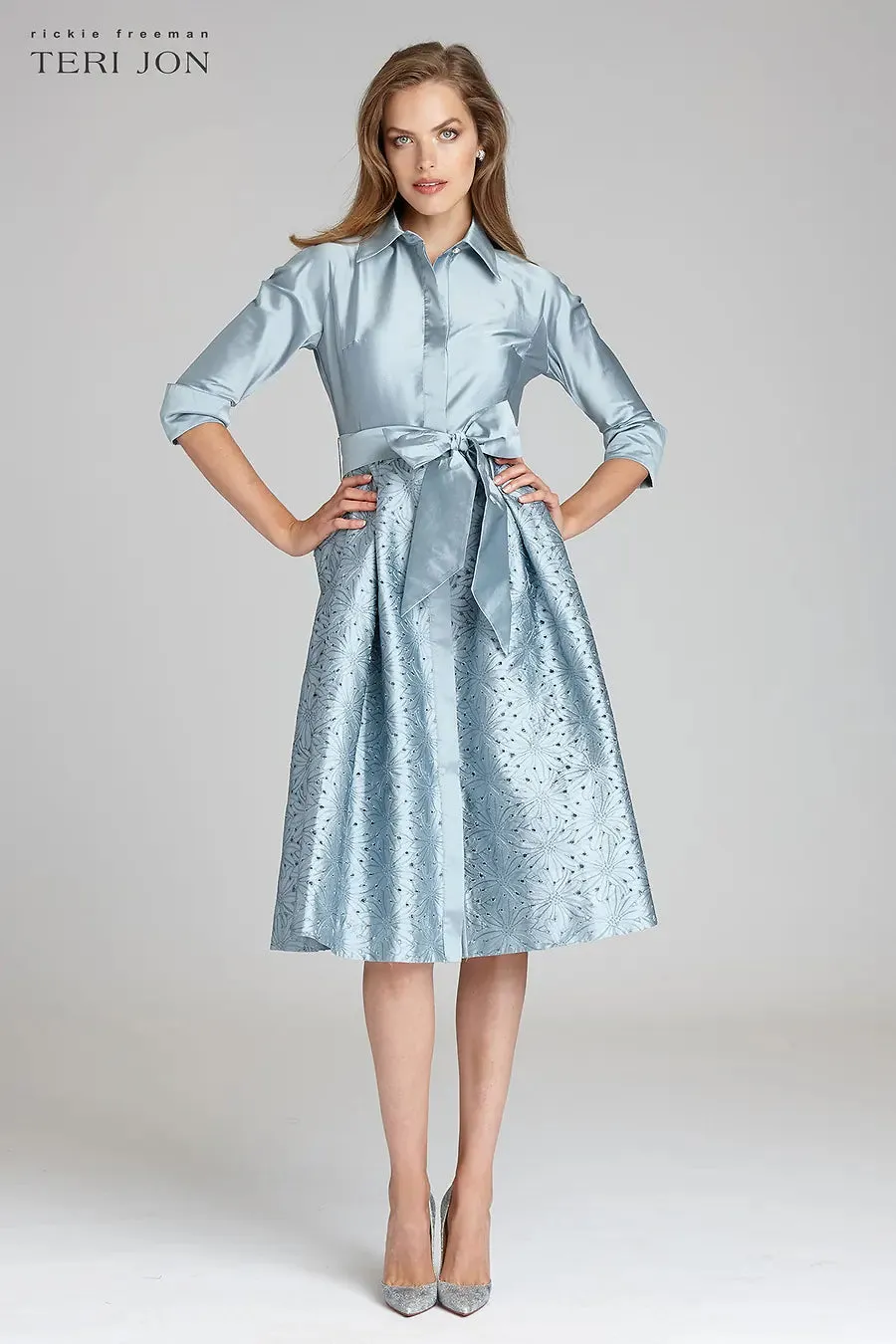 Teri Jon Teal Length Collared Dress 209275 sold by Terry costa