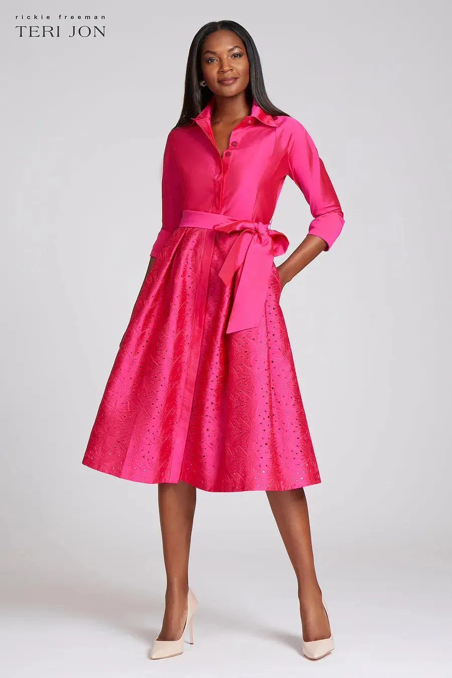 Teri Jon Teal Length Collared Dress 209275 sold by Terry costa product image thumbnail 2