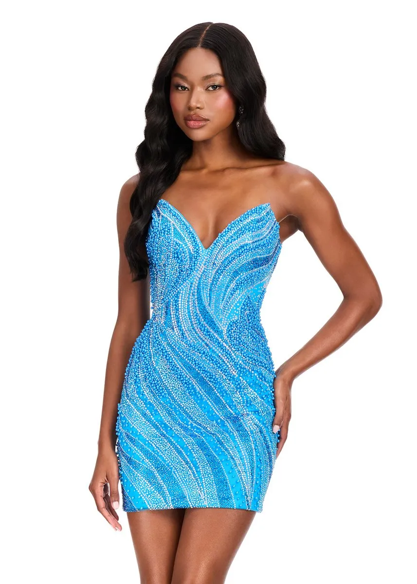 ASHLEYlauren Swirl Print Beaded HoCo Dress 40097 sold by Terry costa product image thumbnail 3