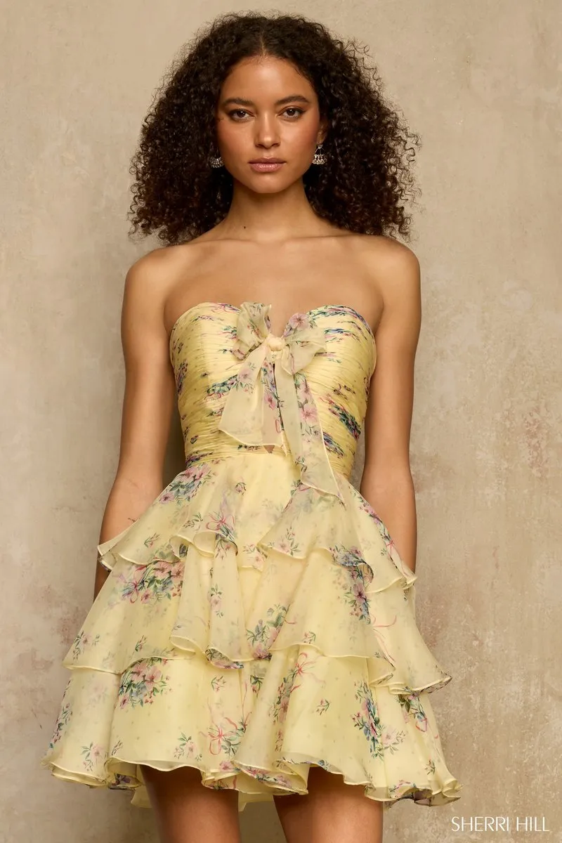 Sherri Hill Strapless Ruffle Floral Homecoming Dress 58059 sold by Terry costa