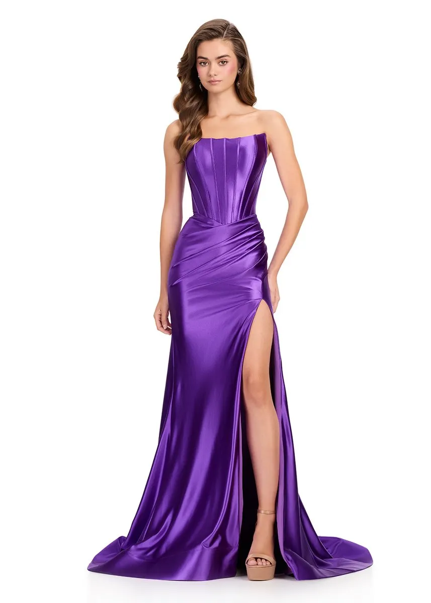 ASHLEYlauren Satin Corset Long Dress 12432 sold by Terry costa product image thumbnail 3
