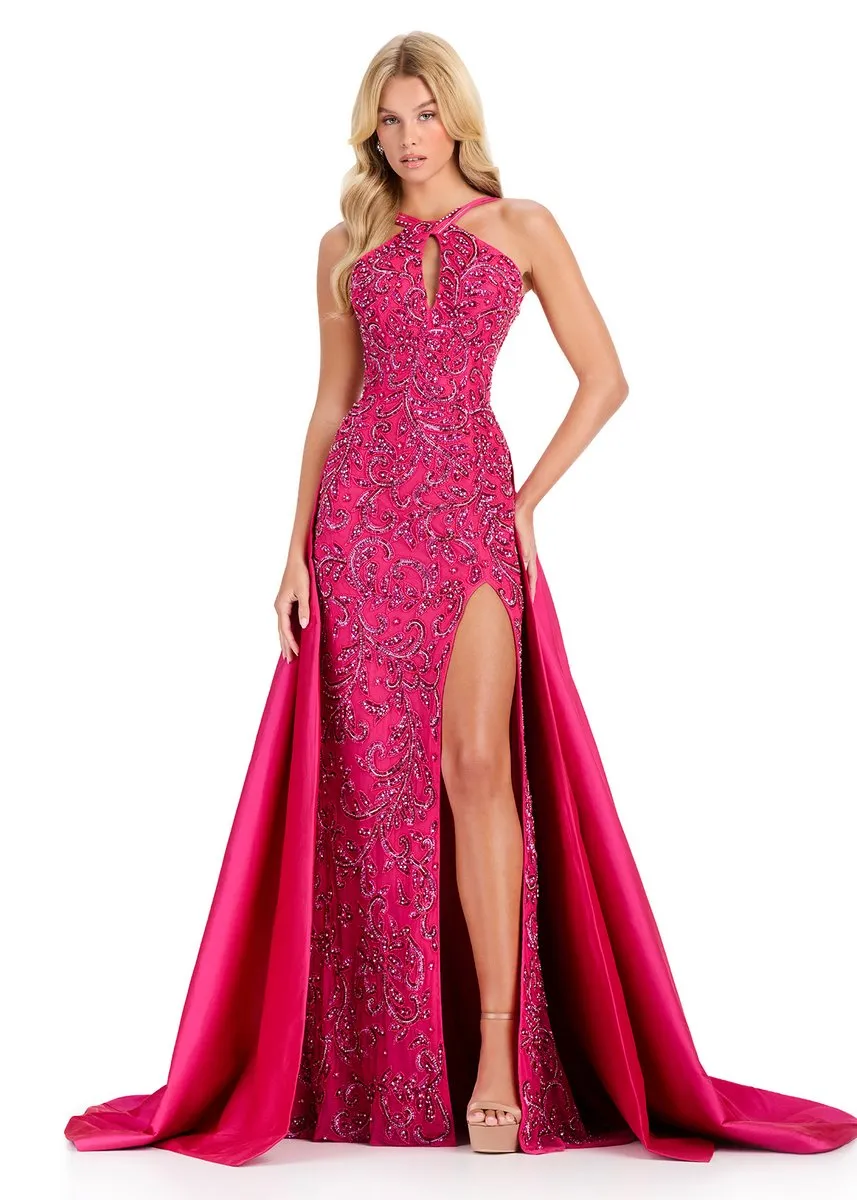 ASHLEYlauren Open Back Beaded Long Dress 12438 sold by Terry costa