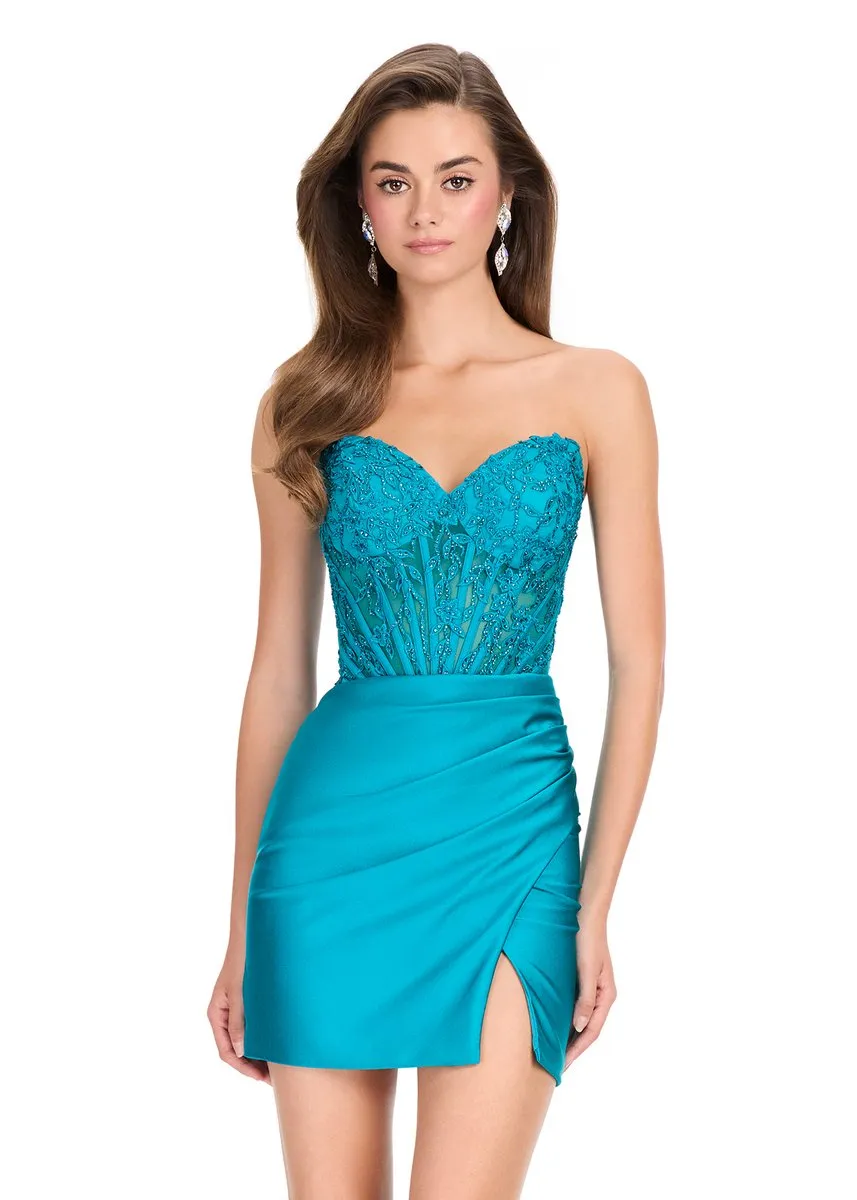 ASHLEYlauren Beaded Applique Homecoming Dress 40057 sold by Terry costa product image thumbnail 3