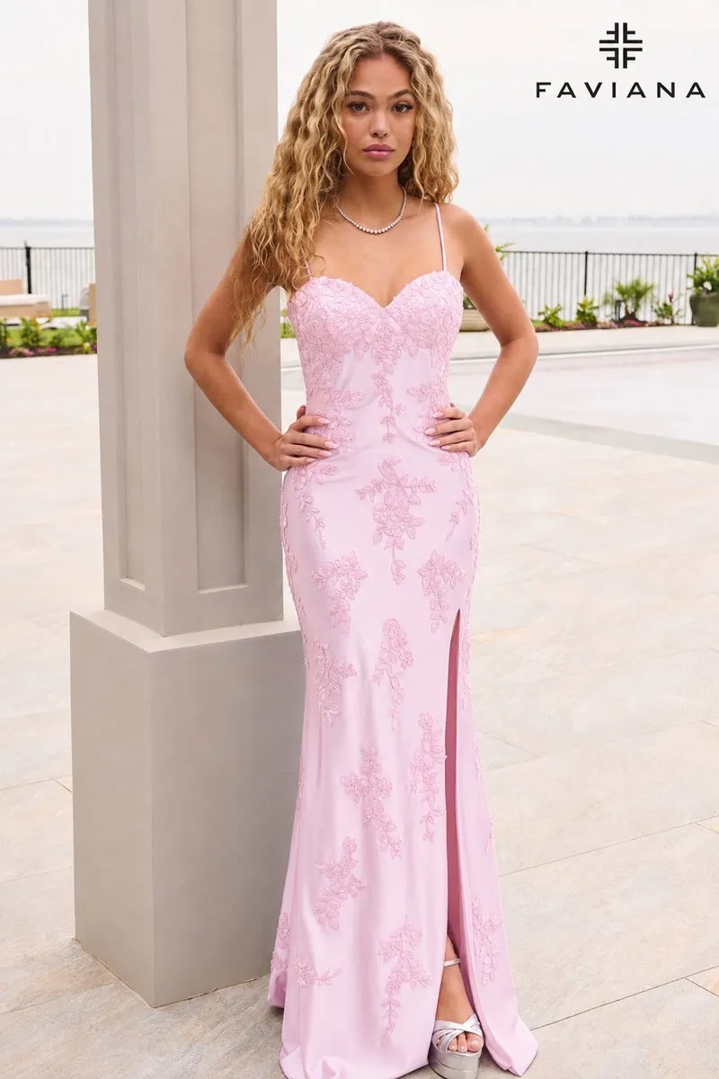 Faviana Simple Satin Leaf Lace Prom Dress 11628 sold by Terry costa product image thumbnail 3