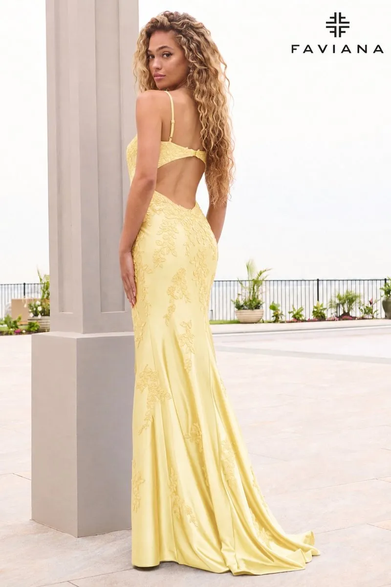 Faviana Simple Satin Leaf Lace Prom Dress 11628 sold by Terry costa product image thumbnail 4