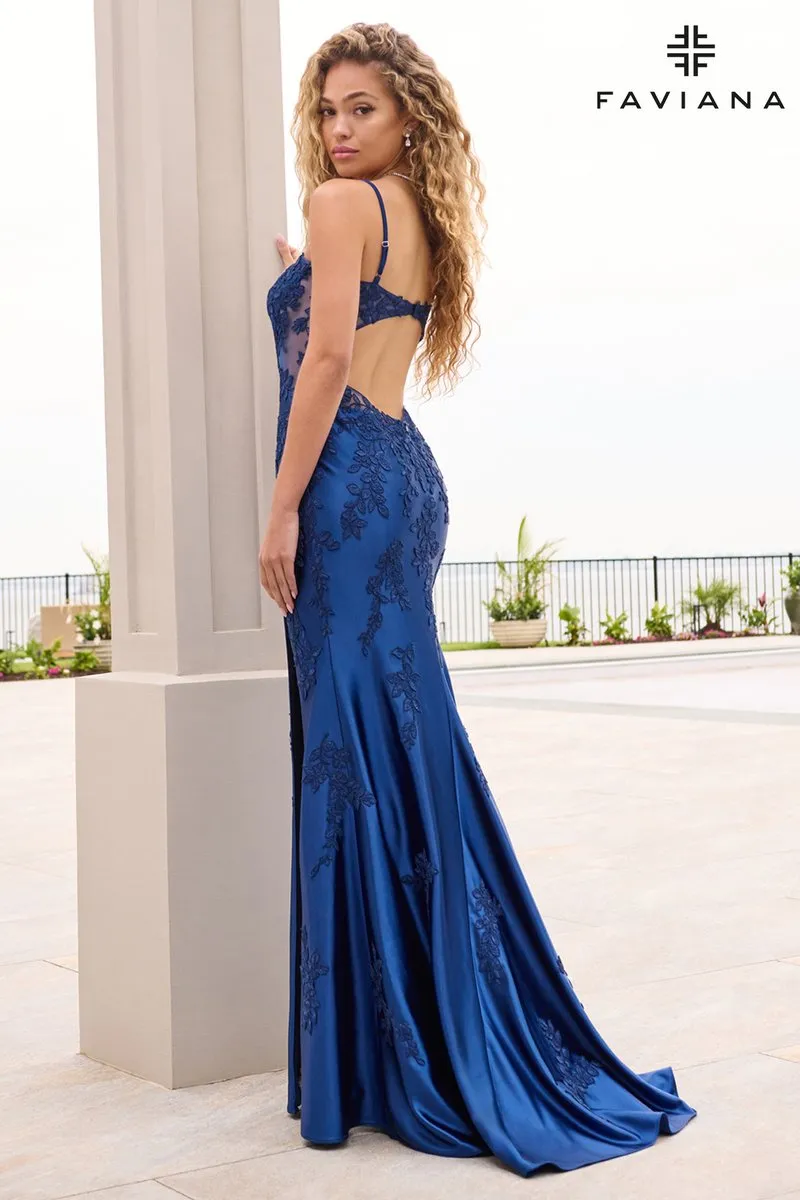 Faviana Simple Satin Leaf Lace Prom Dress 11628 sold by Terry costa product image thumbnail 2