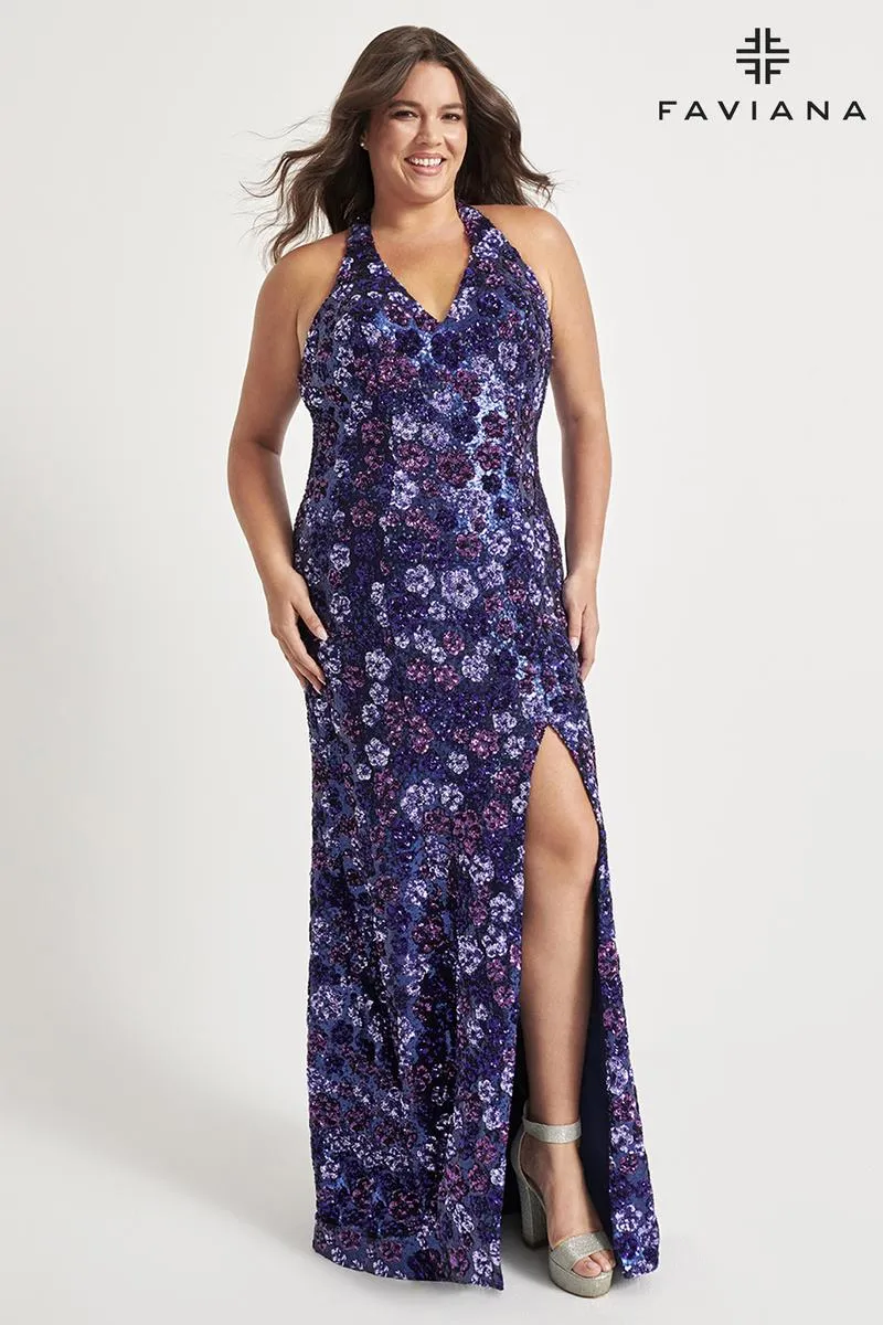 Faviana Long Floral Plus Size Prom Dress 9560 sold by Terry costa product image thumbnail 3