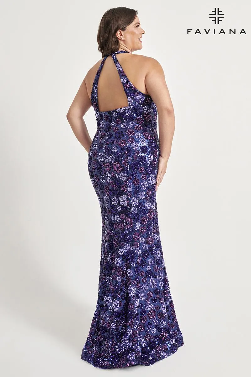 Faviana Long Floral Plus Size Prom Dress 9560 sold by Terry costa product image thumbnail 2