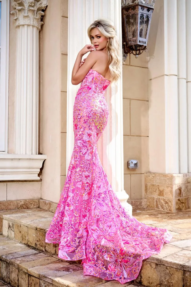 Portia and Scarlett Floral Sequin Prom Dress PS24347 sold by Terry costa product image thumbnail 2