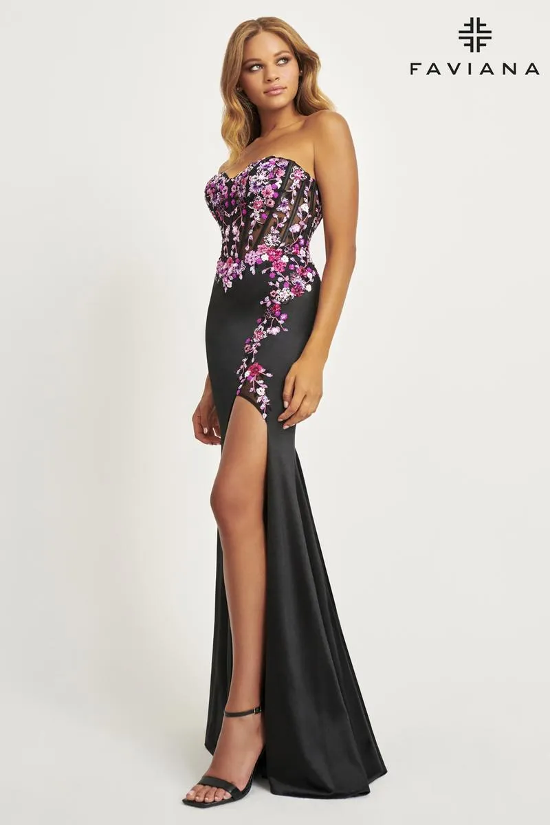 Faviana Floral Corset Prom Dress 11029 sold by Terry costa