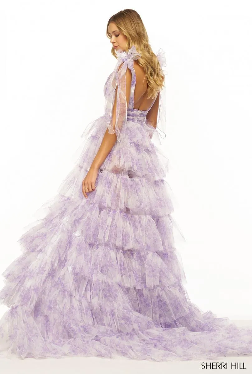 Sherri Hill Floral Print Ruffle Prom Dress 56242 sold by Terry costa product image thumbnail 2