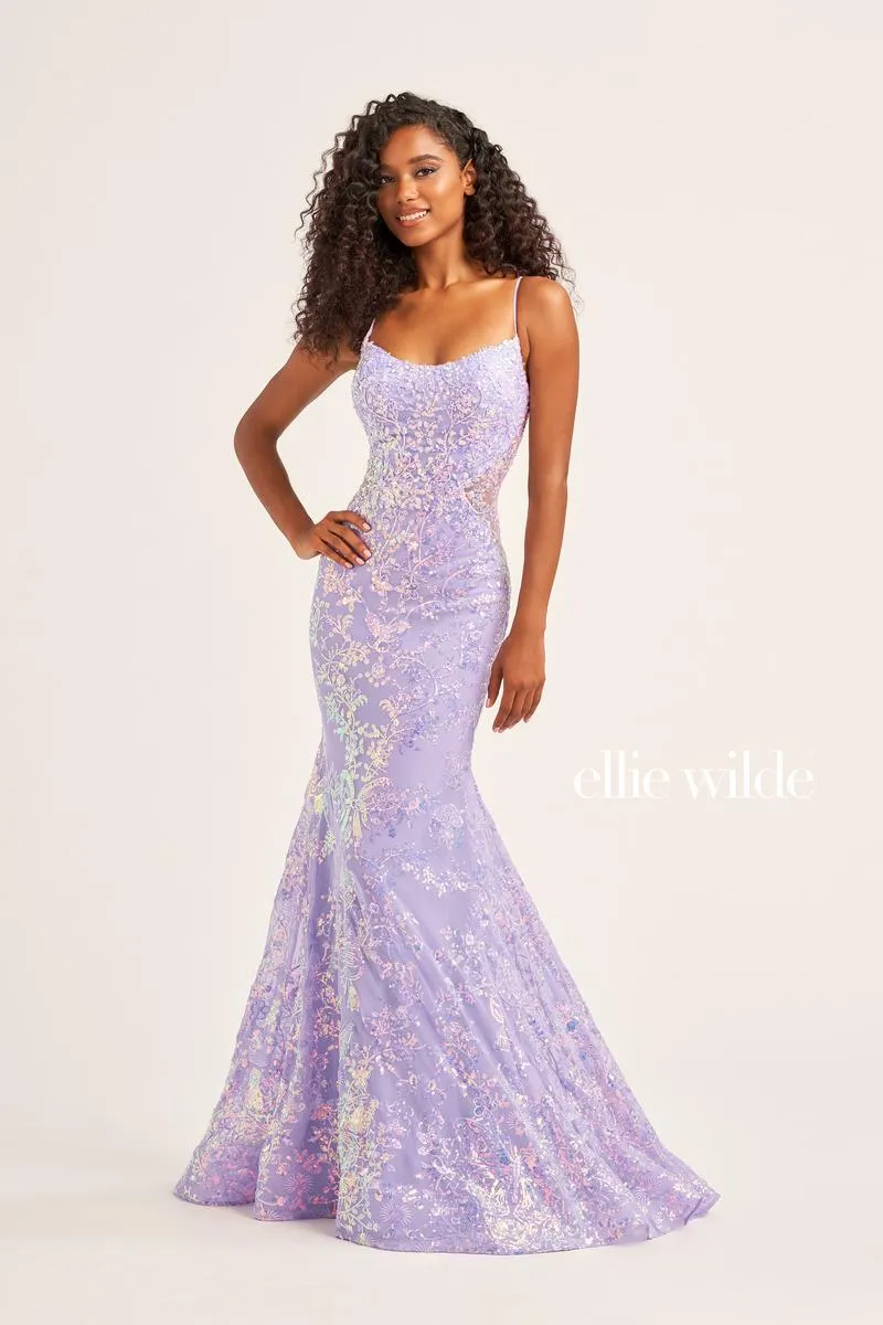 Ellie Wilde Floral Sequin Prom Dress EW35015 sold by Terry costa product image thumbnail 4
