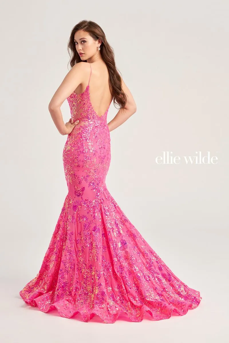 Ellie Wilde Floral Sequin Prom Dress EW35015 sold by Terry costa product image thumbnail 3