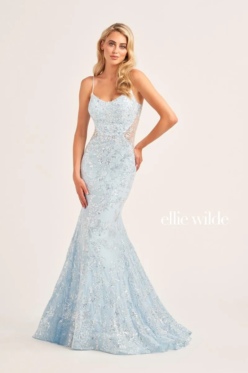 Ellie Wilde Floral Sequin Prom Dress EW35015 sold by Terry costa product image thumbnail 5