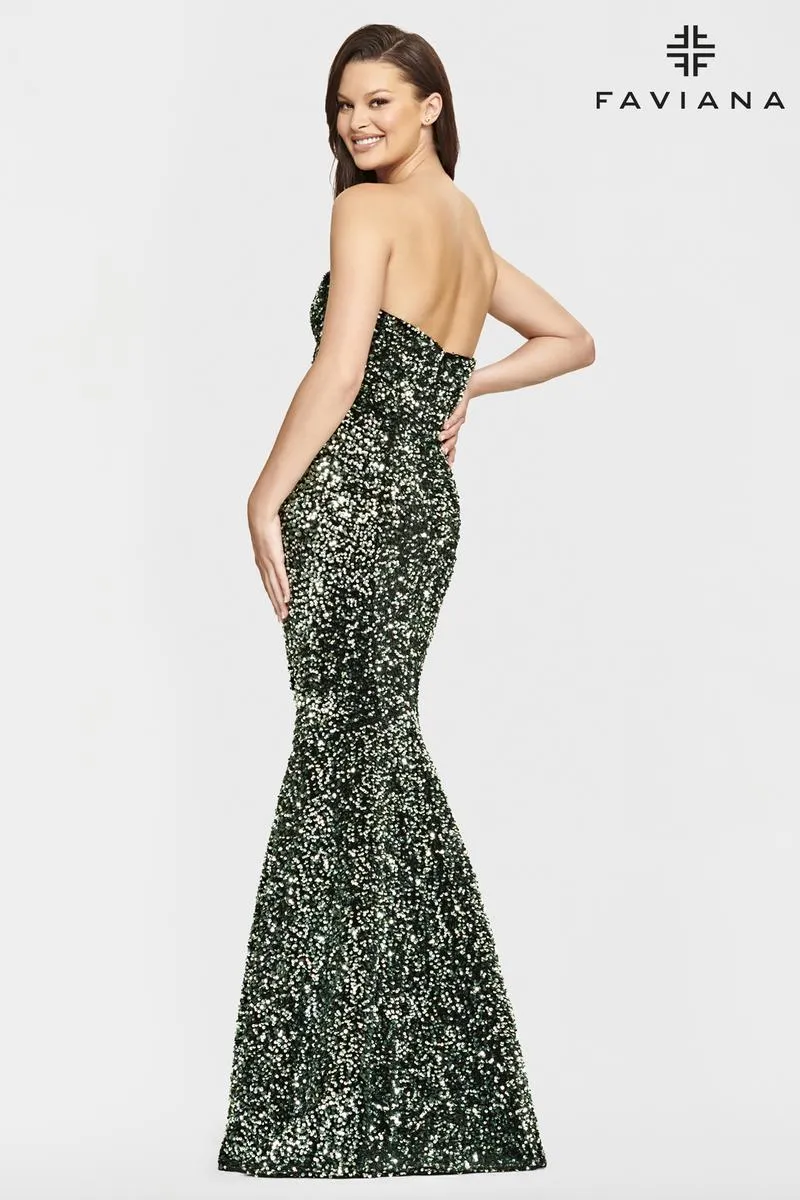 Faviana Long Strapless Velvet Sequin Prom Dress S10819 sold by Terry costa product image thumbnail 4