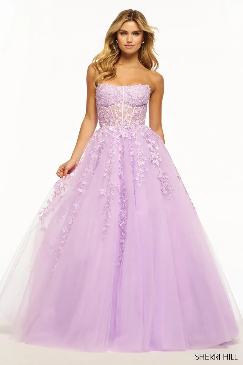 Sherri Hill Strapless Lace Prom Dress 55993 sold by Terry costa