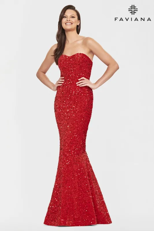 Faviana Long Strapless Velvet Sequin Prom Dress S10819 sold by Terry costa